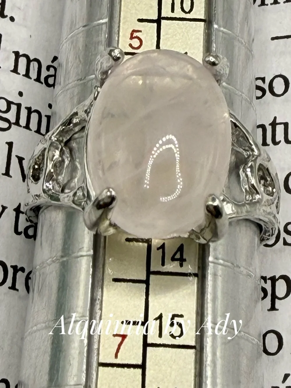 Pink Quartz Rhodium Silver Ring – 20mm Oval Stone, Tarnish-Resistant